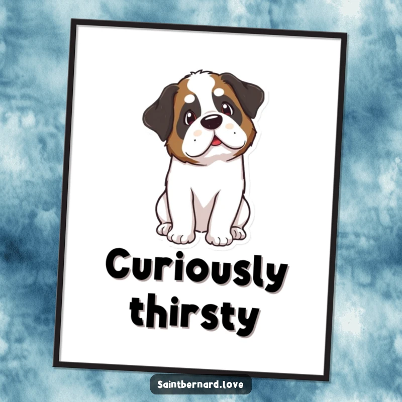 Funny Kawaii Saint Bernard Digital Art: A high-resolution image of a cute Saint Bernard tilting its head curiously, conveying funny thoughtfulness and charm.