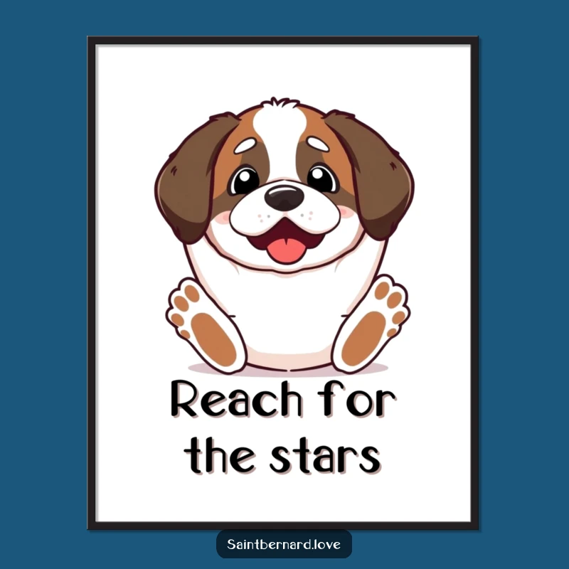 Funny Kawaii Saint Bernard Digital Art - Excited Paws Up Print