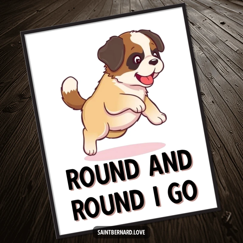 Funny Kawaii Saint Bernard Digital Art Print: A kawaii puppy chases its tail in a funny circle, perfect for instant adorable decor.