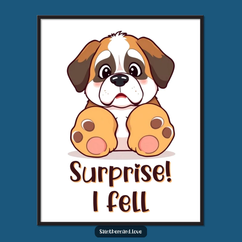 Funny Kawaii Saint Bernard Digital Print: Instant Laughs with a Tripping Dog