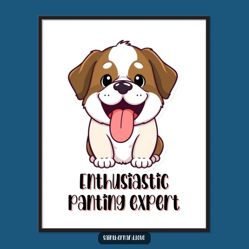 Funny Saint Bernard Art Print: Kawaii Dog Panting, Humorous Digital Gift