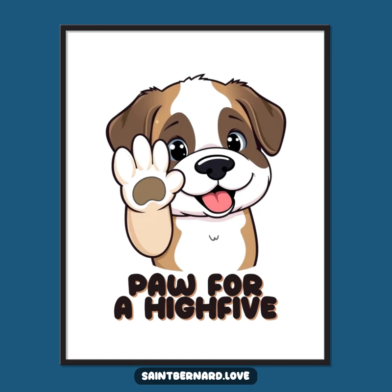 Funny Saint Bernard Digital Art - Kawaii High Five Print for Dog Lovers