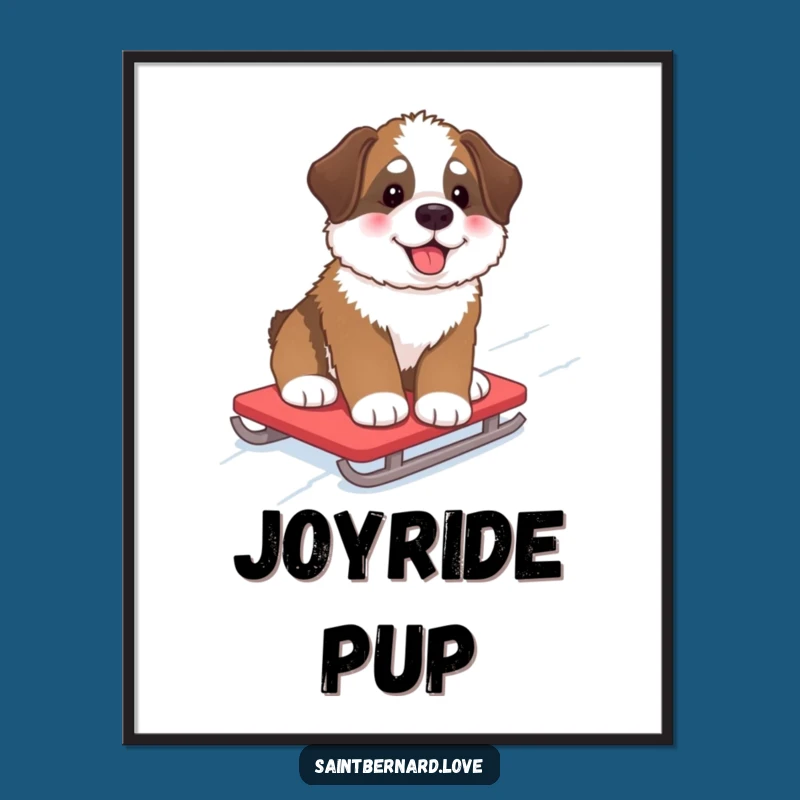 Funny Saint Bernard Digital Art: Snowy Sled Ride Print, Rosy Cheeks, Humorous Gift