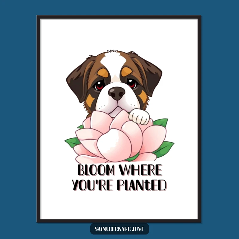 Funny Saint Bernard Flower Digital Art - Whimsical Dog Lover Printable Gift