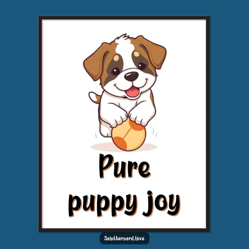Funny Saint Bernard Puppy Digital Print: Instant Download of a Floppy-Eared Pup Chasing a Ball!