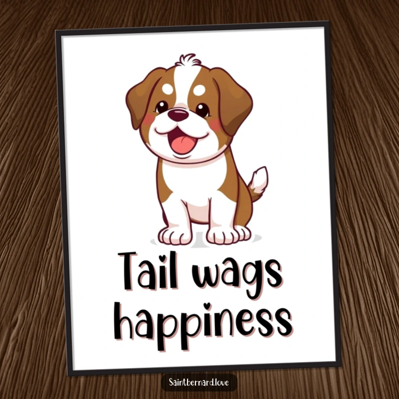 Funny Kawaii Saint Bernard Digital Art: High-resolution art of a dog wagging its tail, perfect for framing.