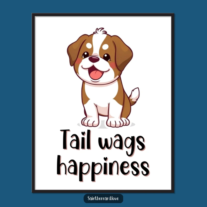 Funny Saint Bernard Wagging Digital Art - Instant Dog Joy Download, Gift