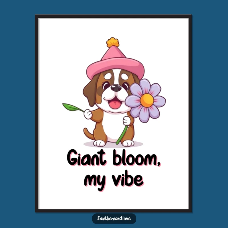 Funny Saint Bernard Flower Digital Print: Instant Whimsy for Your Walls