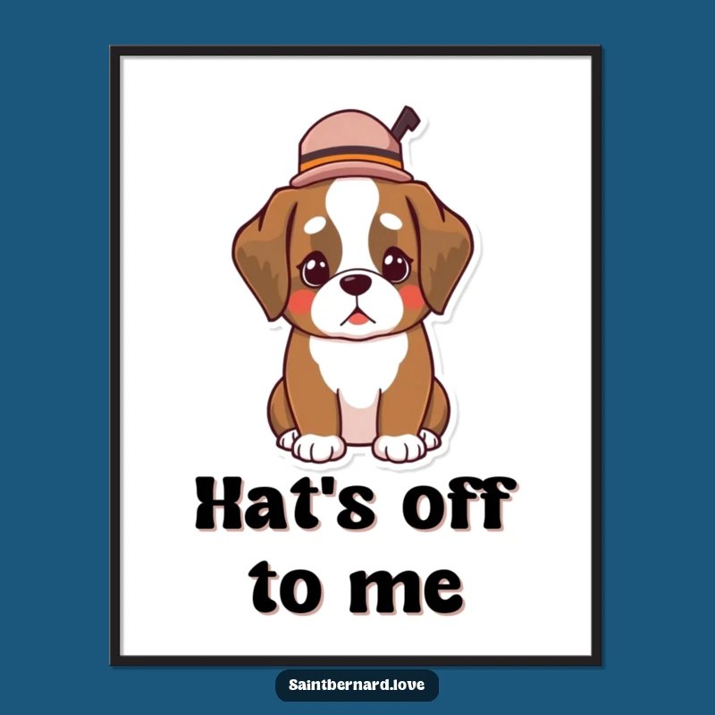 Funny Kawaii Saint Bernard Hat Digital Print: Instant Dapper Dog Decor