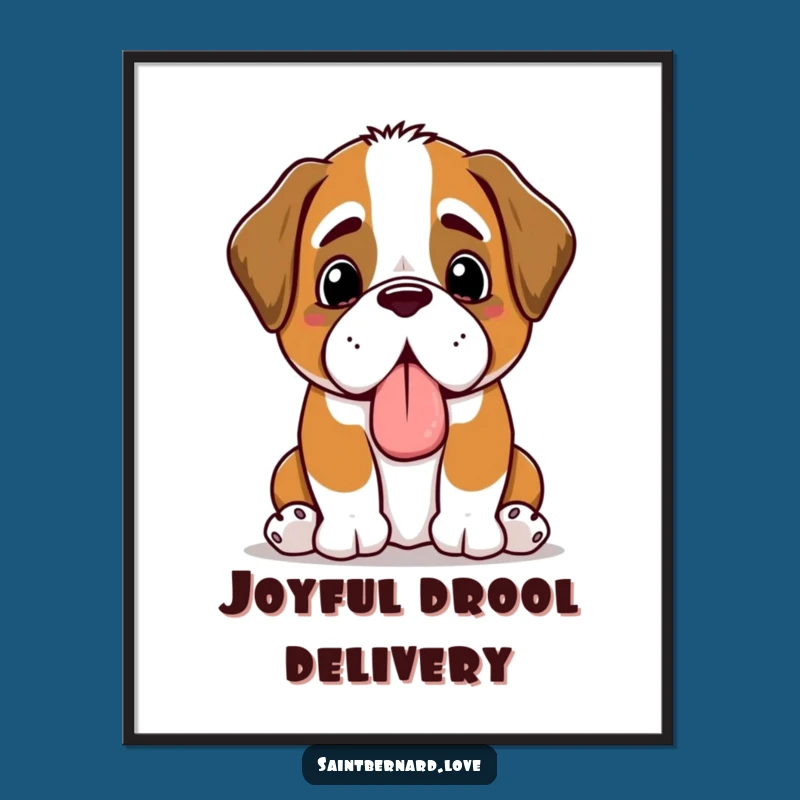 Funny Kawaii Saint Bernard Digital Print: Instant Joy with a Slobbery Toy