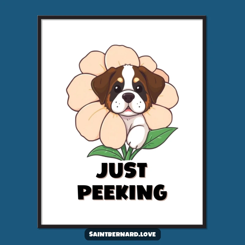 Funny Curious Saint Bernard Digital Art - Whimsical Dog Peek Print, Instant Funny Gift