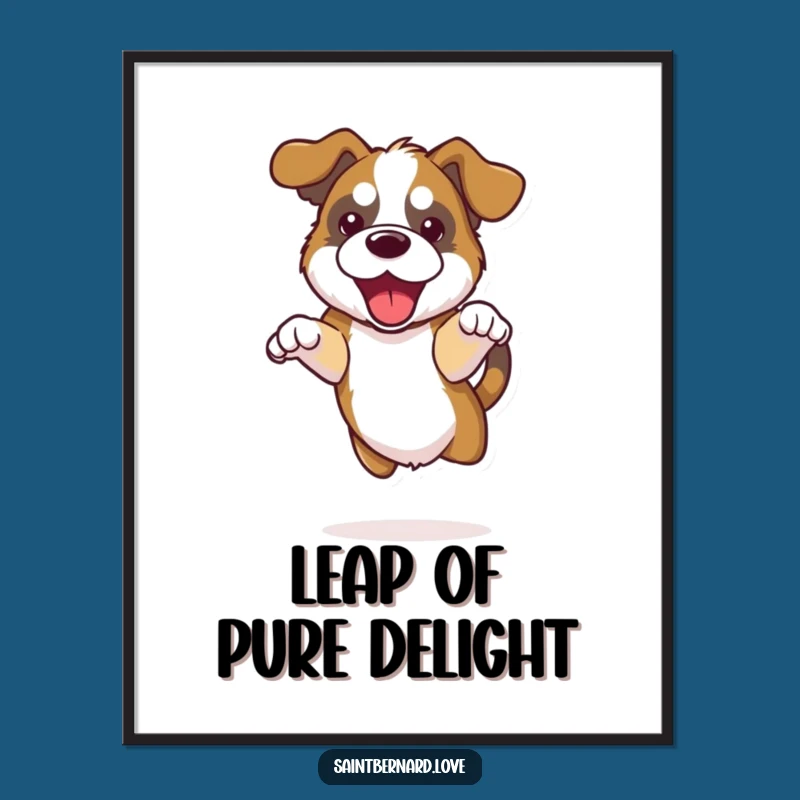Funny Kawaii Saint Bernard Digital Art - Happy Jump Floppy Ears Print