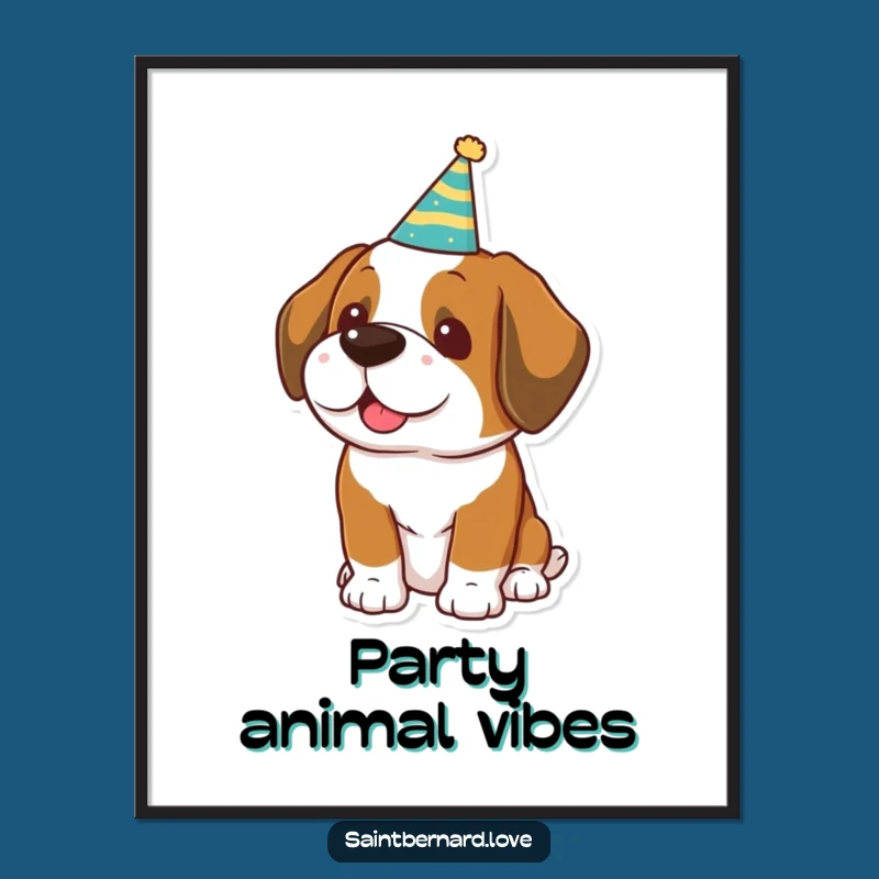 Funny Saint Bernard Party Hat Digital Art - Instant Festive Download, Gift