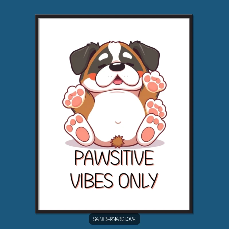 Funny Saint Bernard Digital Art - Kawaii Rolling Paws Up Print for Dog Lovers