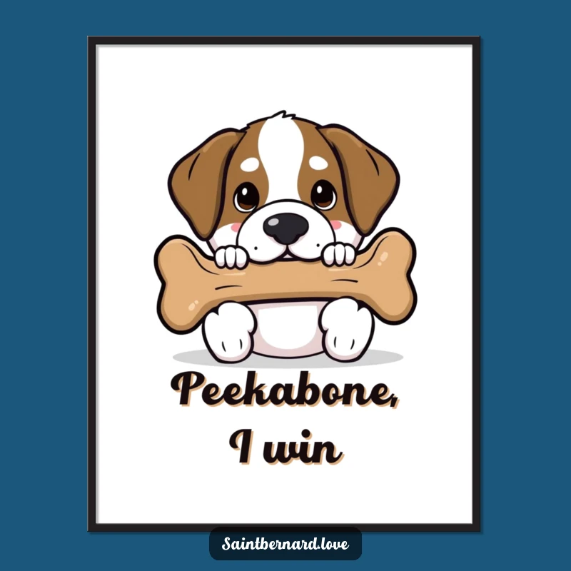 Funny Saint Bernard Digital Art - Kawaii Bone Peek Print for Dog Lovers