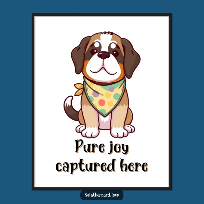 Funny Kawaii Saint Bernard Digital Art - Joyful Dog Wagging Tail Print