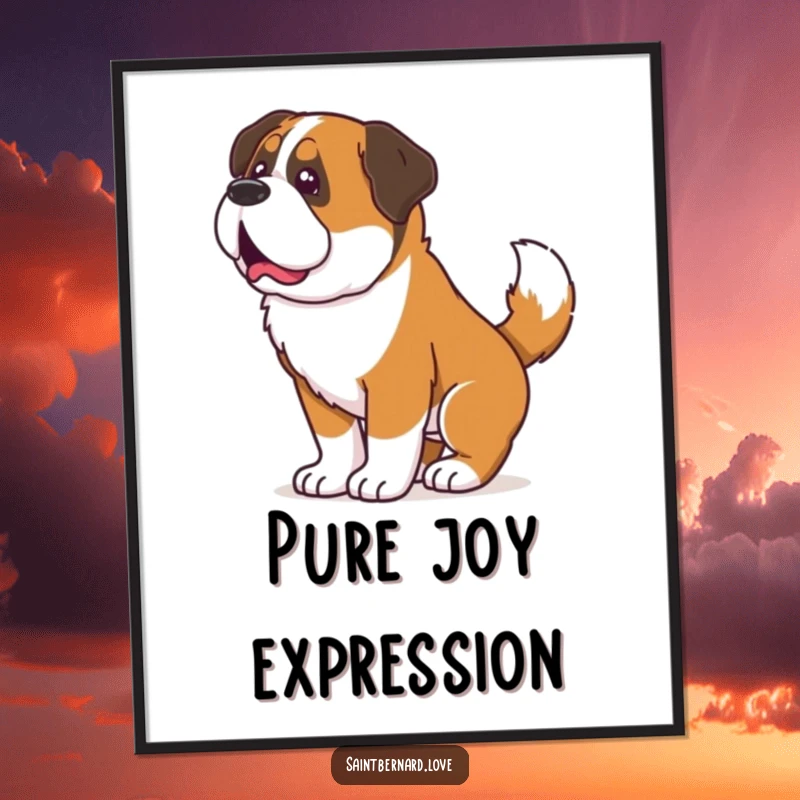Funny Saint Bernard digital art print, an image of a dog shaking its whole body from an extremely enthusiastic tail wag, full of joy.