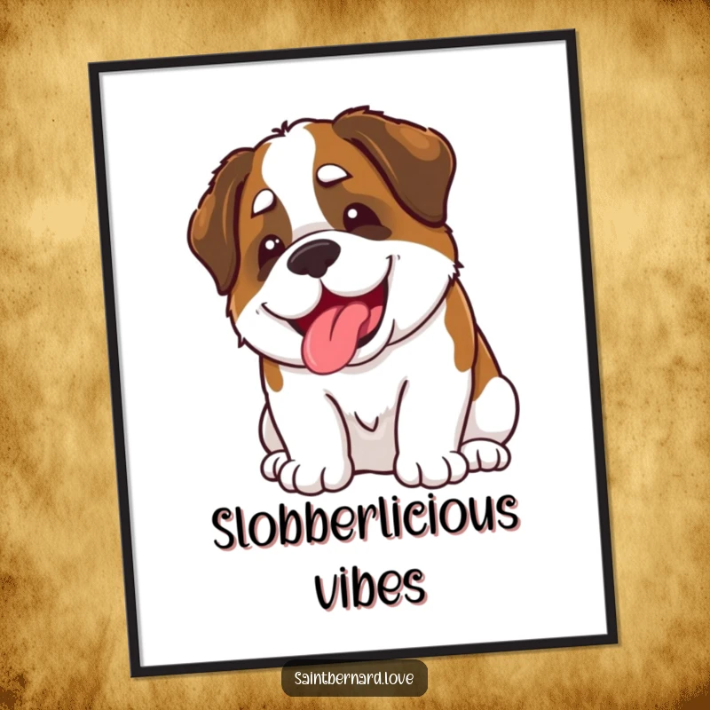 Funny Kawaii Saint Bernard Digital Art: A high-resolution image of a cute Saint Bernard grinning and slobbering, conveying funny affection and charm.