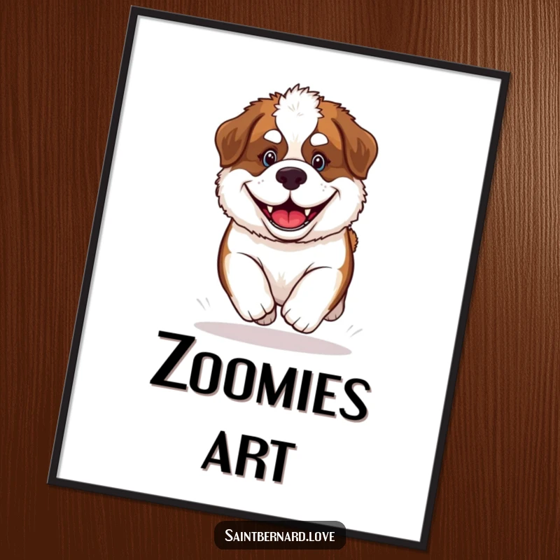 Funny Saint Bernard Puppy Digital Art showcasing a fluffy dog with an enormous grin, ready to bring instant joy to any digital display.