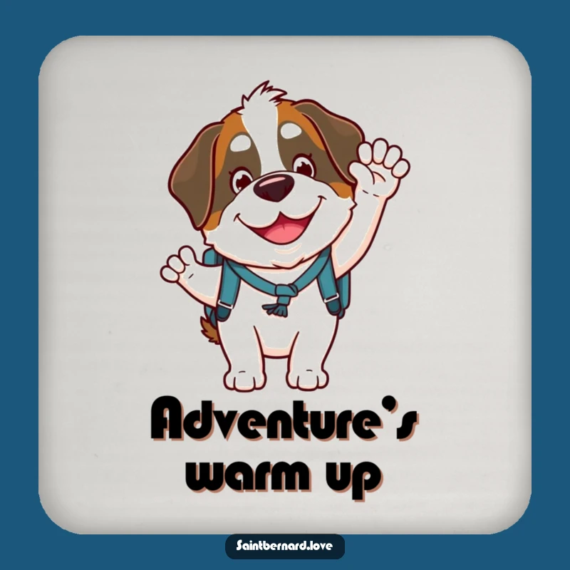 Funny Saint Bernard Coaster: Goofy Waving Character with Backpack, Drink Protector