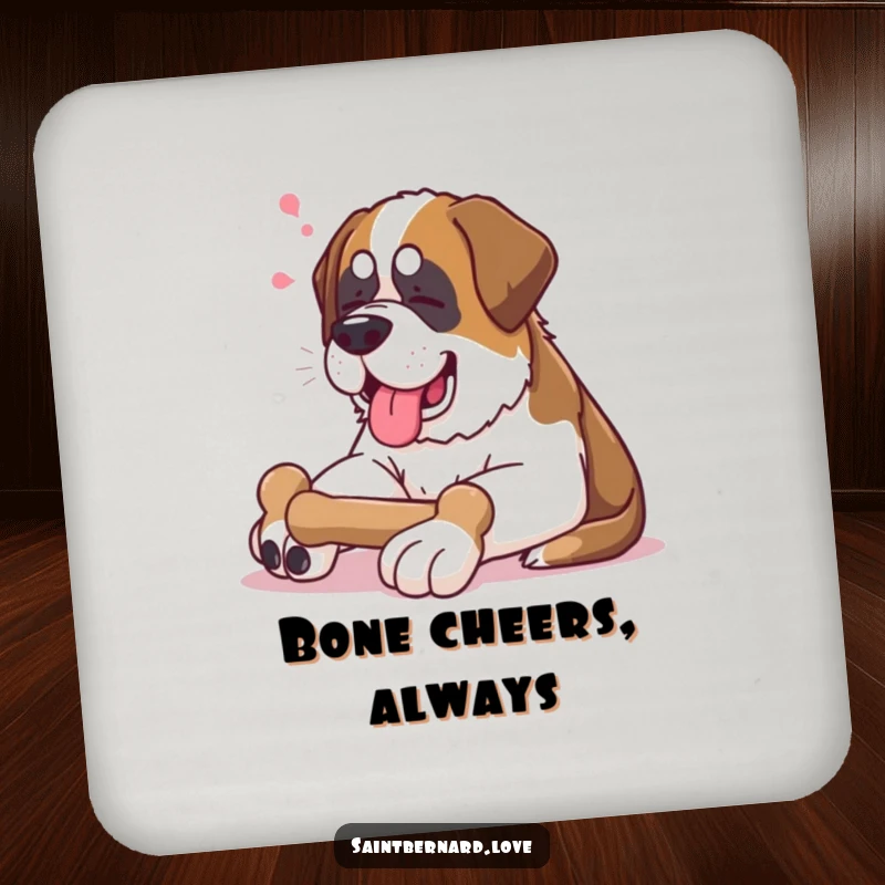 Funny Saint Bernard Coaster: Protective coaster featuring a contented Saint Bernard lounging with a bone, a humorous and functional dog accessory.