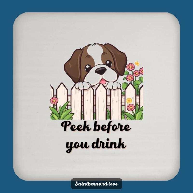 Funny Kawaii Saint Bernard Coaster - Garden Fence Peek Protection