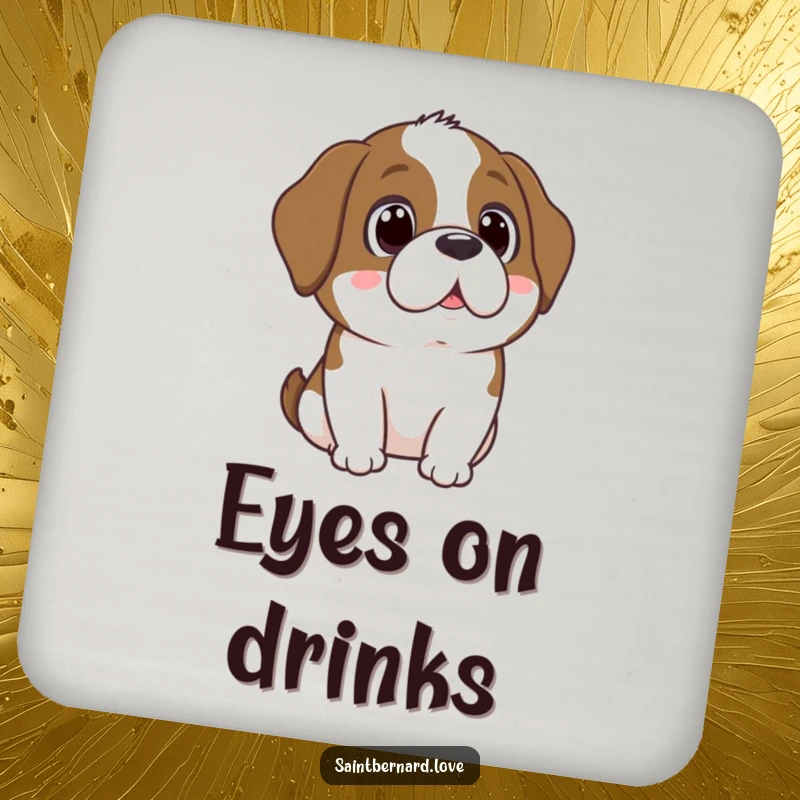 Funny Kawaii Saint Bernard Drink Coaster: A dog with adoring eyes, symbolizing love and protecting surfaces.