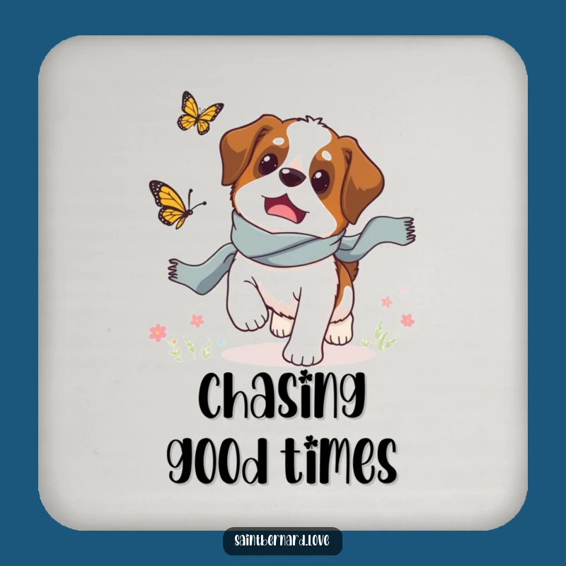 Funny Saint Bernard Butterfly Chase Coasters: Protect Surfaces with Whimsical Art