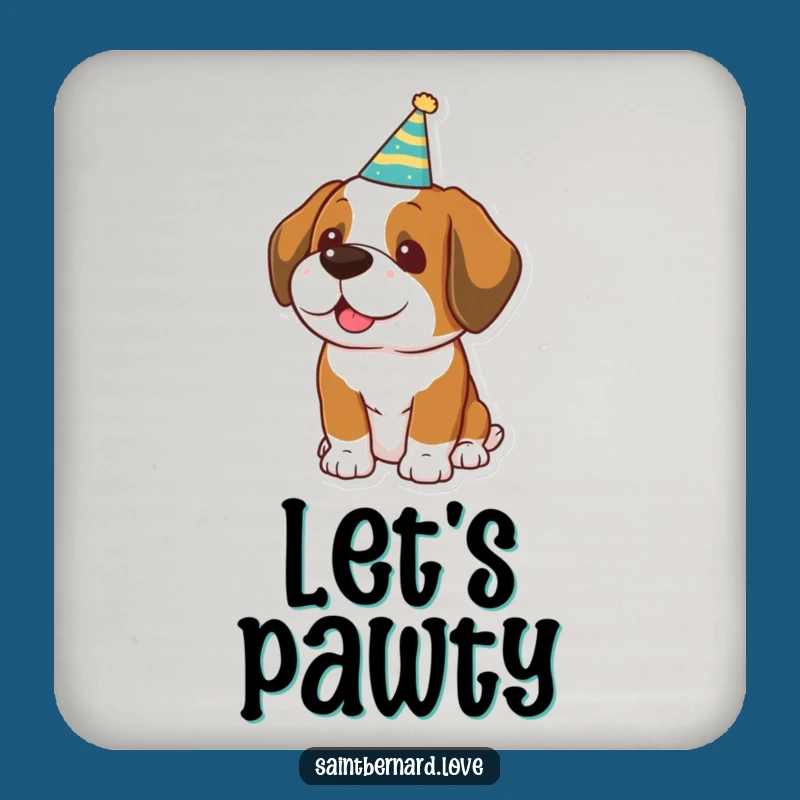 Funny Saint Bernard Party Hat Coaster - Festive Dog Protection, Gift