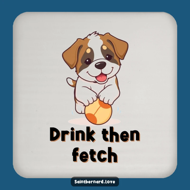 Funny Saint Bernard Puppy Coaster: Protect Surfaces with a Floppy-Eared Pup Chasing a Ball!