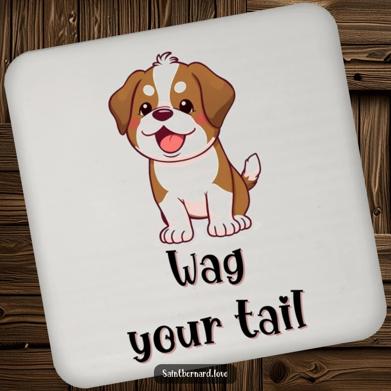 Funny Kawaii Saint Bernard Drink Coaster: A happy dog wagging its tail, adding a touch of cheer to any surface.