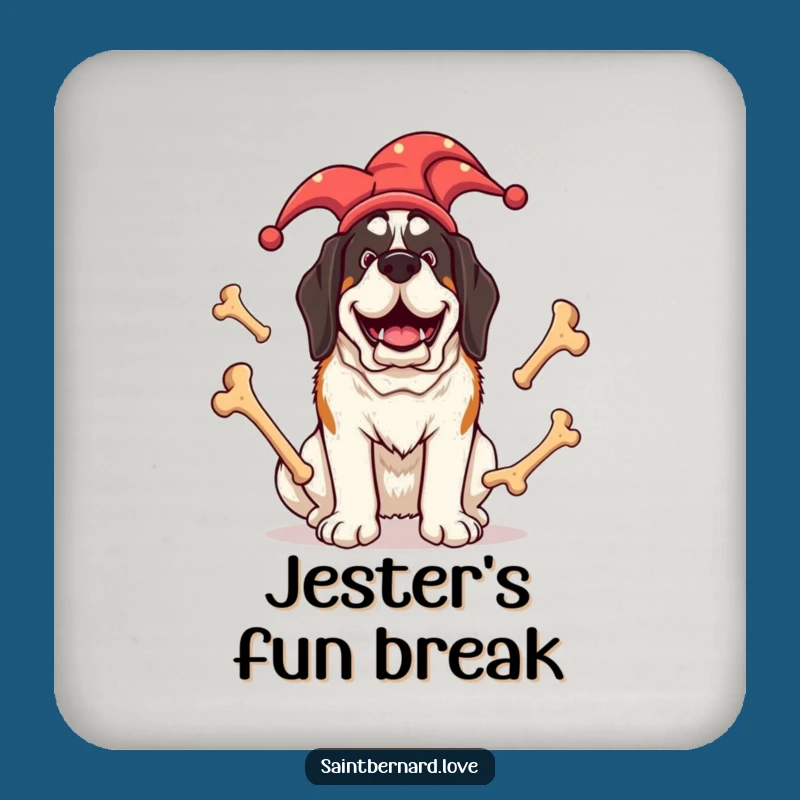 Funny Jester Saint Bernard Coaster - Giant Dog Juggling Bones, a Hilarious Drink Protector