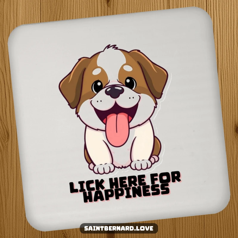 Funny Saint Bernard coasters, kawaii dog panting happily, cute and humorous drinkware, set of protective mats, ideal funny gift for home decor.