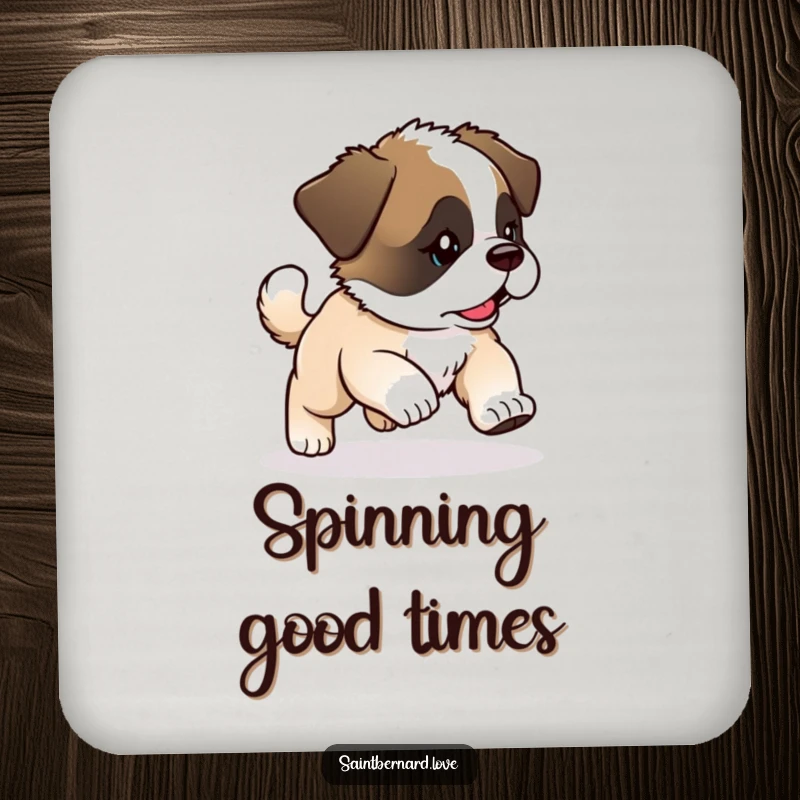 Funny Kawaii Saint Bernard Puppy Coaster: Puppy chases tail, protective funny gift.