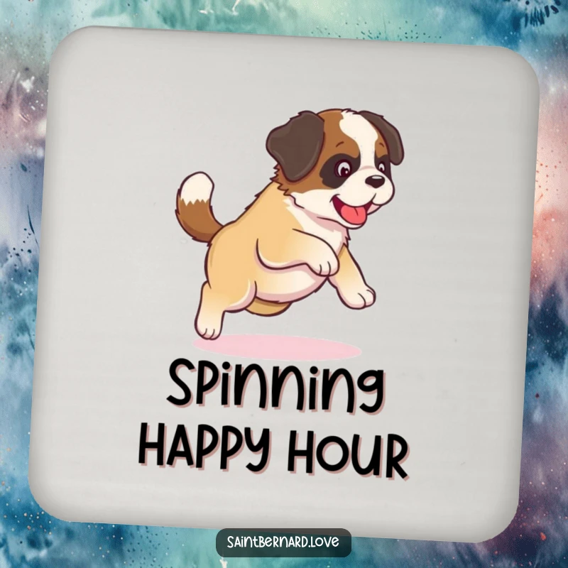 Funny Kawaii Saint Bernard Coasters: A kawaii puppy chases its tail in a funny circle, providing cute and funny protection.