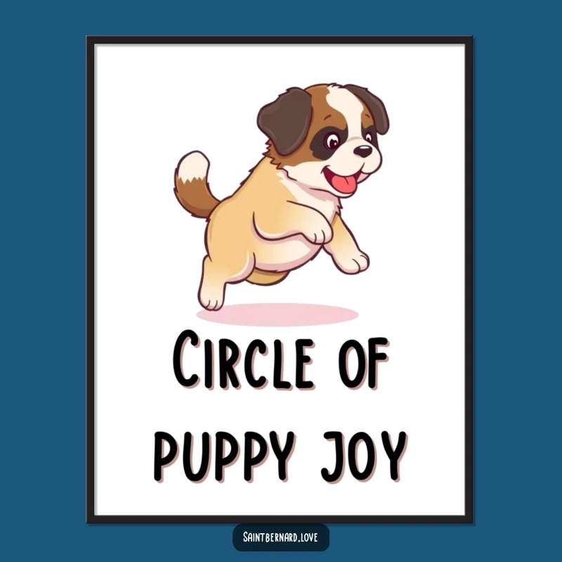Funny Kawaii Saint Bernard Puppy Art Print - Tail Chasing Decor, Adorable Gift