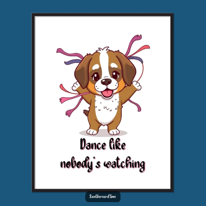 Funny Saint Bernard Dance Poster: Festive Wall Art for Party Lovers