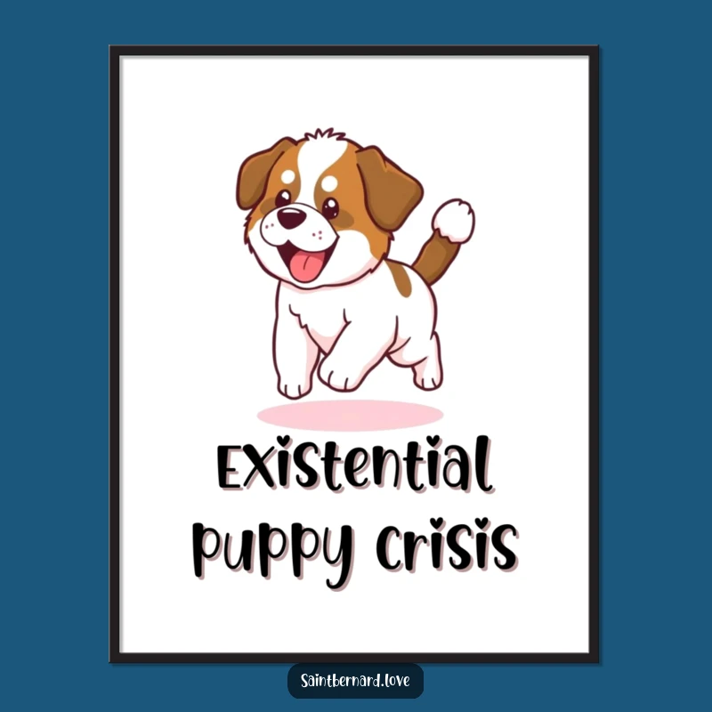 Funny Saint Bernard Puppy Poster: Adorable Tail Chase Art Gift