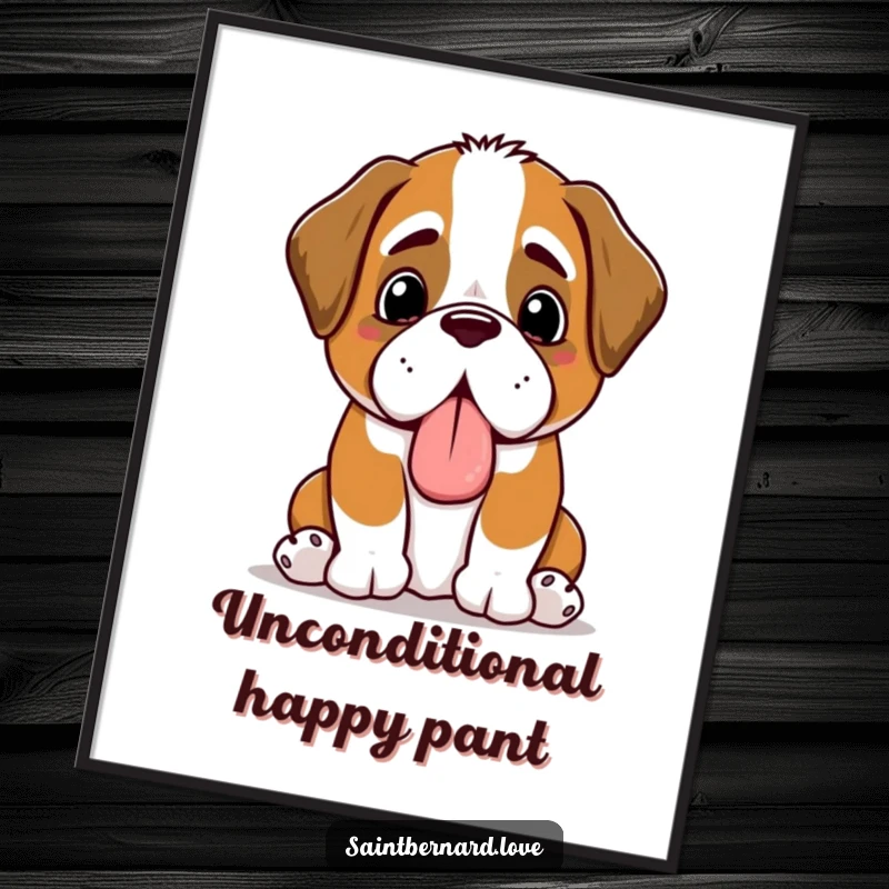 Funny Kawaii Saint Bernard poster, depicting a panting dog joyfully offering a slobbery toy, a delightful wall art piece.
