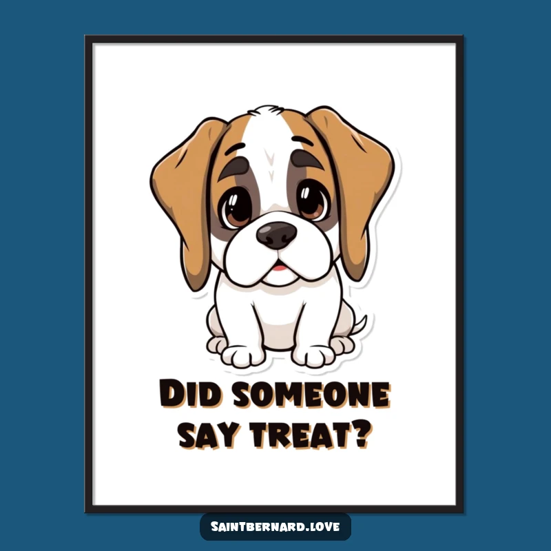 Funny Kawaii Saint Bernard Poster - Curious Dog Art Gift