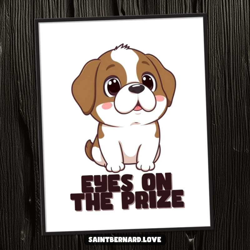 Funny Kawaii Saint Bernard Poster: A dog with wide, adoring eyes, conveying deep emotion and love.