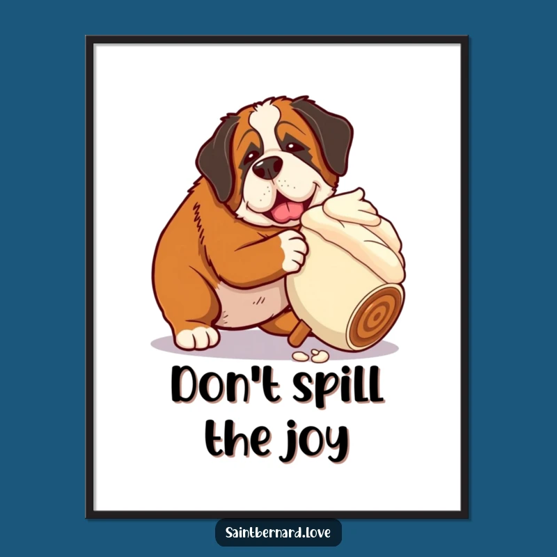 Funny Saint Bernard Ice Cream Poster: Whimsical Dessert Art for Walls