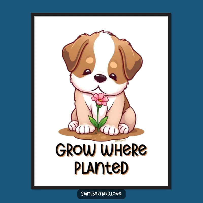 Funny Saint Bernard Poster - Gentle Gardener Art, Perfect Nature Gift