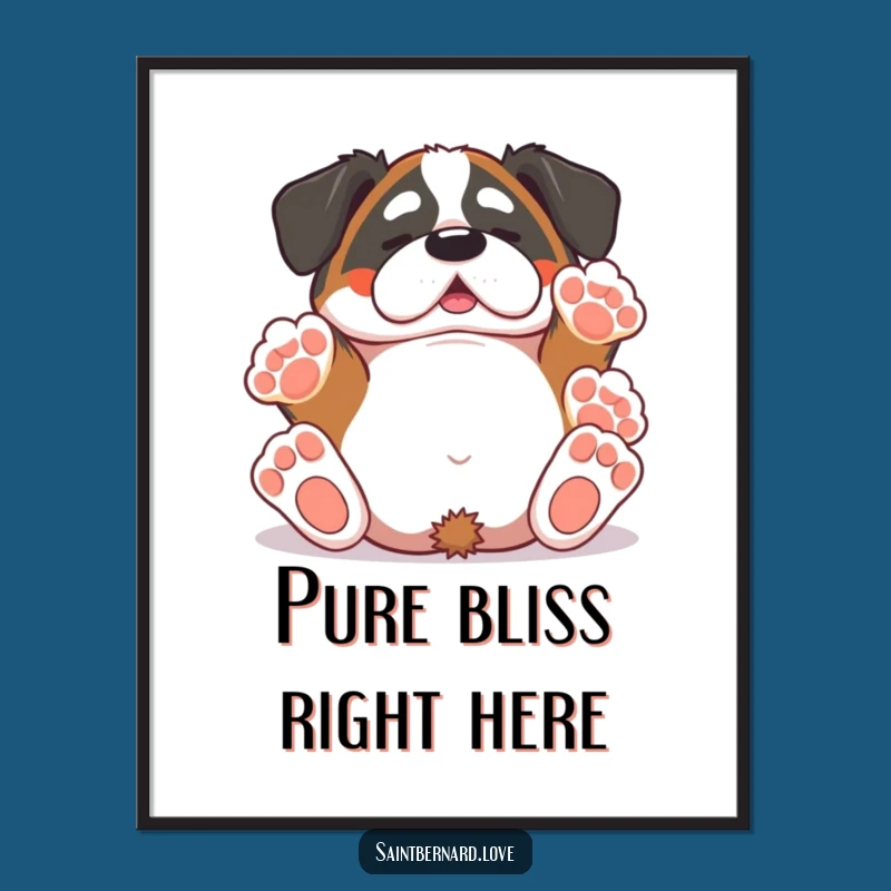 Funny Saint Bernard Poster - Kawaii Rolling Paws Up Wall Art for Dog Lovers