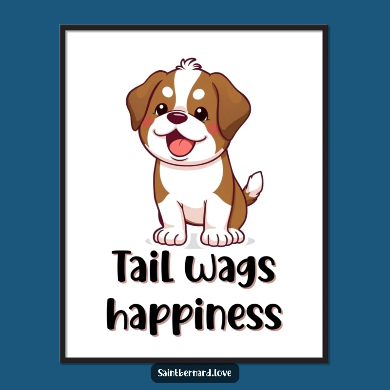 Funny Saint Bernard Wagging Poster - Joyful Dog Art Print, Home Decor Gift