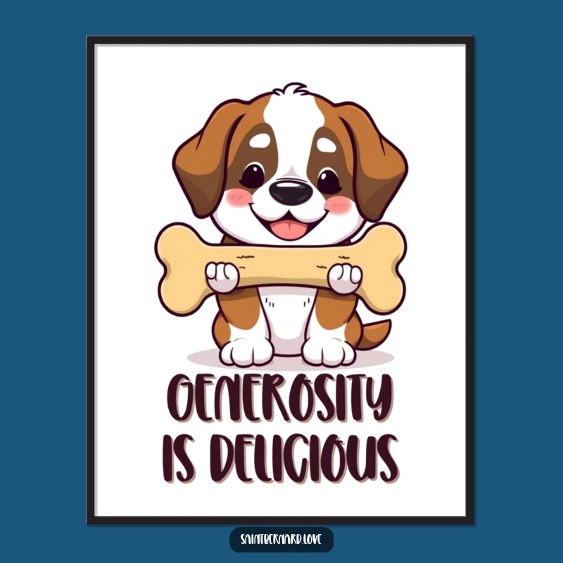 Funny Saint Bernard Art Print: Giant Bone Offering - Heartwarming Dog Decor Gift
