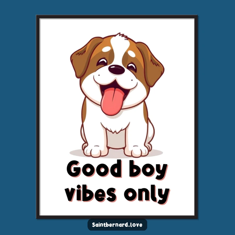 Funny Kawaii Saint Bernard Poster: Hilarious Tongue-Out Dog Art for Wall Decor
