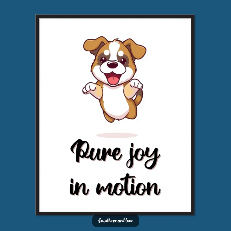 Funny Kawaii Saint Bernard Poster - Happy Jump Art for Walls