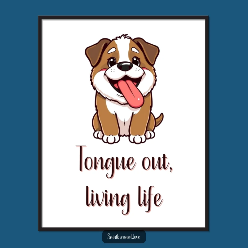 Funny Kawaii Saint Bernard Art Print - Happy Panting Decor, Adorable Gift
