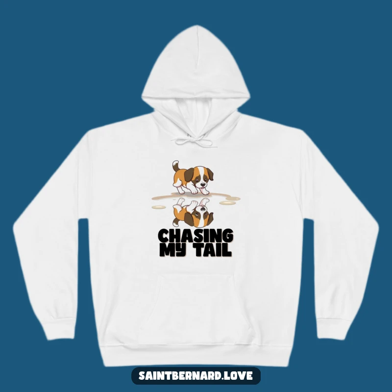 Cozy Funny Saint Bernard Puddle Hoodie: Wagging Tail Comfort, Humorous Gift